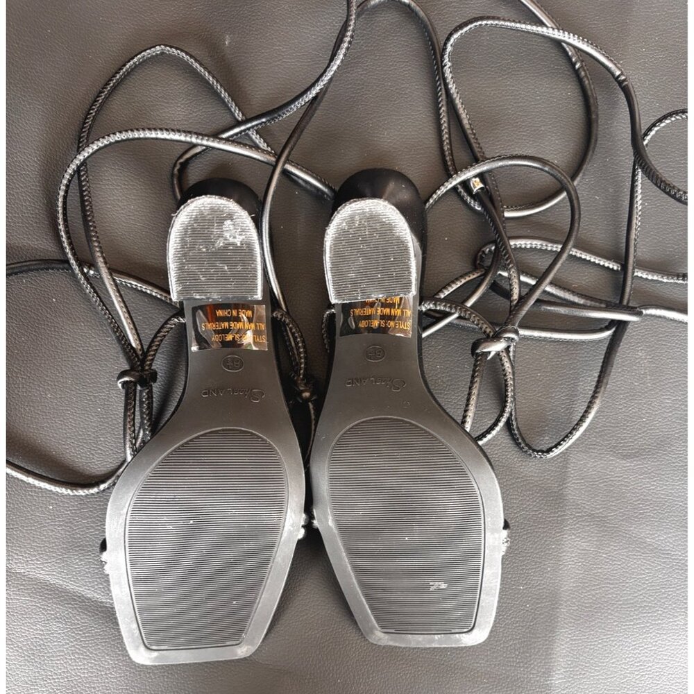 Shoe Land Black Strappy Lace-Up Heeled Sandals Size 8.5 Womens Square Toe Minima - Picture 4 of 6